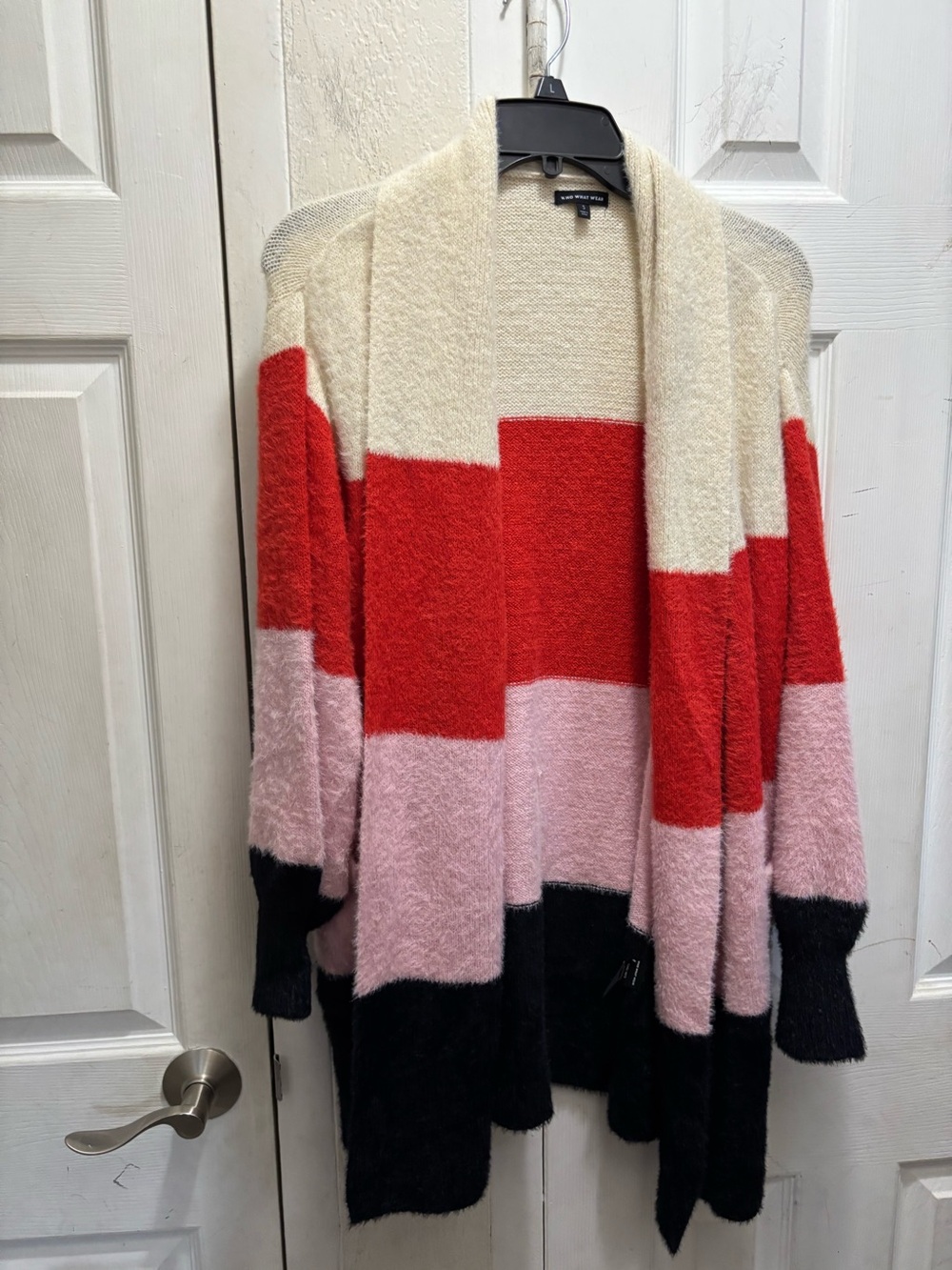 Who what wear Colorblock Open-Front Sweater Cardigan - Cream, Red, Pink, Blac